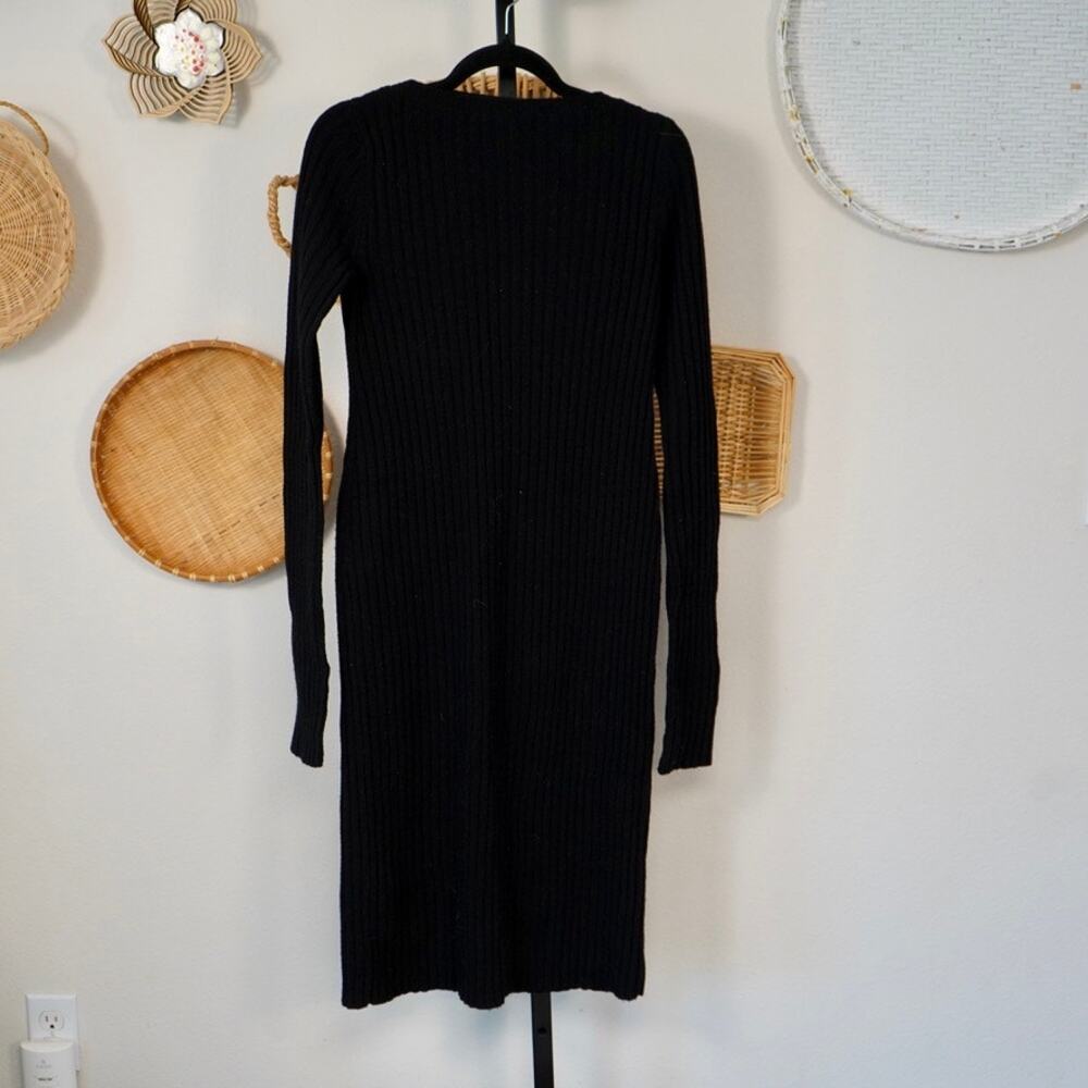 Vtg‎ Ralph Lauren Lambswool Long Sleeve Ribbed Midi Dress Black Womens Sz Medium